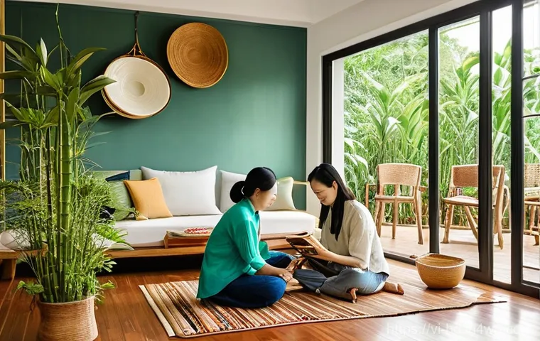 지속 가능한 주거 환경 조성 방법 - **Prompt:** A cozy and inviting living room in a modern Vietnamese home, bathed in warm, natural sun...