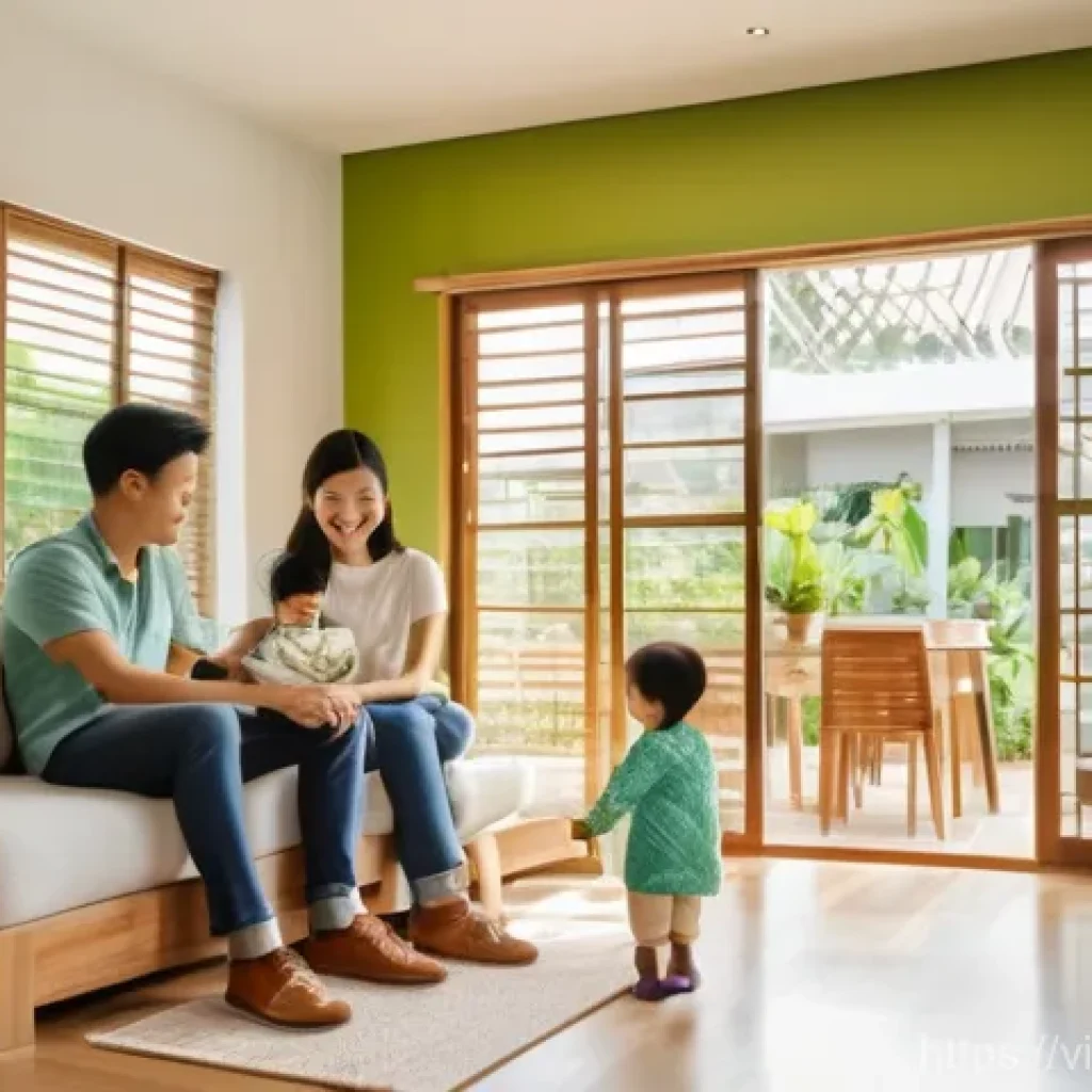 친환경 주택의 세금 혜택 - **Prompt 1: "A Vietnamese family's eco-friendly sanctuary."**
A bright, modern interior of a gre...