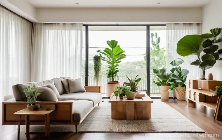 주거 전환기의 환경적 혜택 - **"A serene and lush green balcony oasis in a modern Vietnamese apartment overlooking a vibrant city...