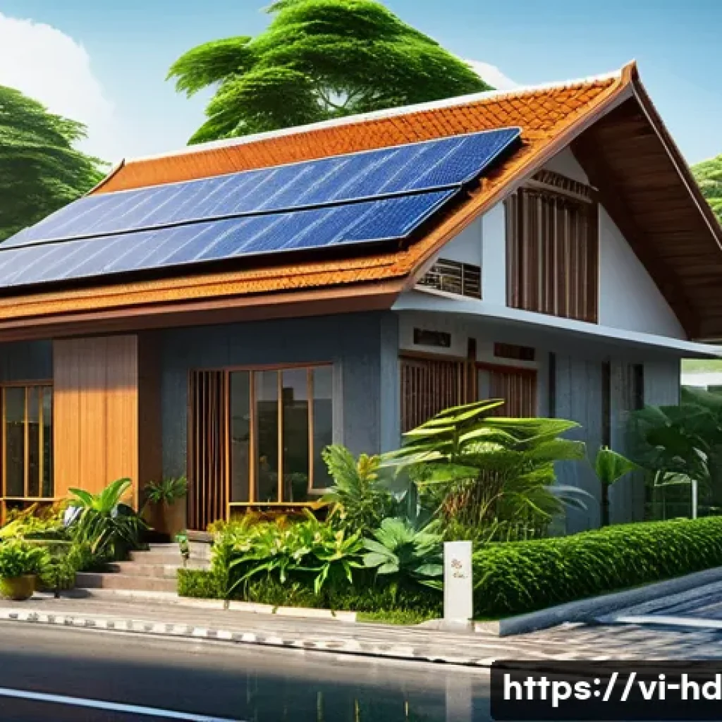 친환경 주택의 가격 변동 분석 - A modern Vietnamese eco-friendly house under bright daylight, constructed with recycled wood and bio...