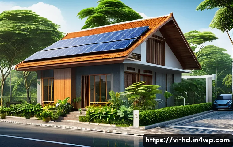 친환경 주택의 가격 변동 분석 - A modern Vietnamese eco-friendly house under bright daylight, constructed with recycled wood and bio...