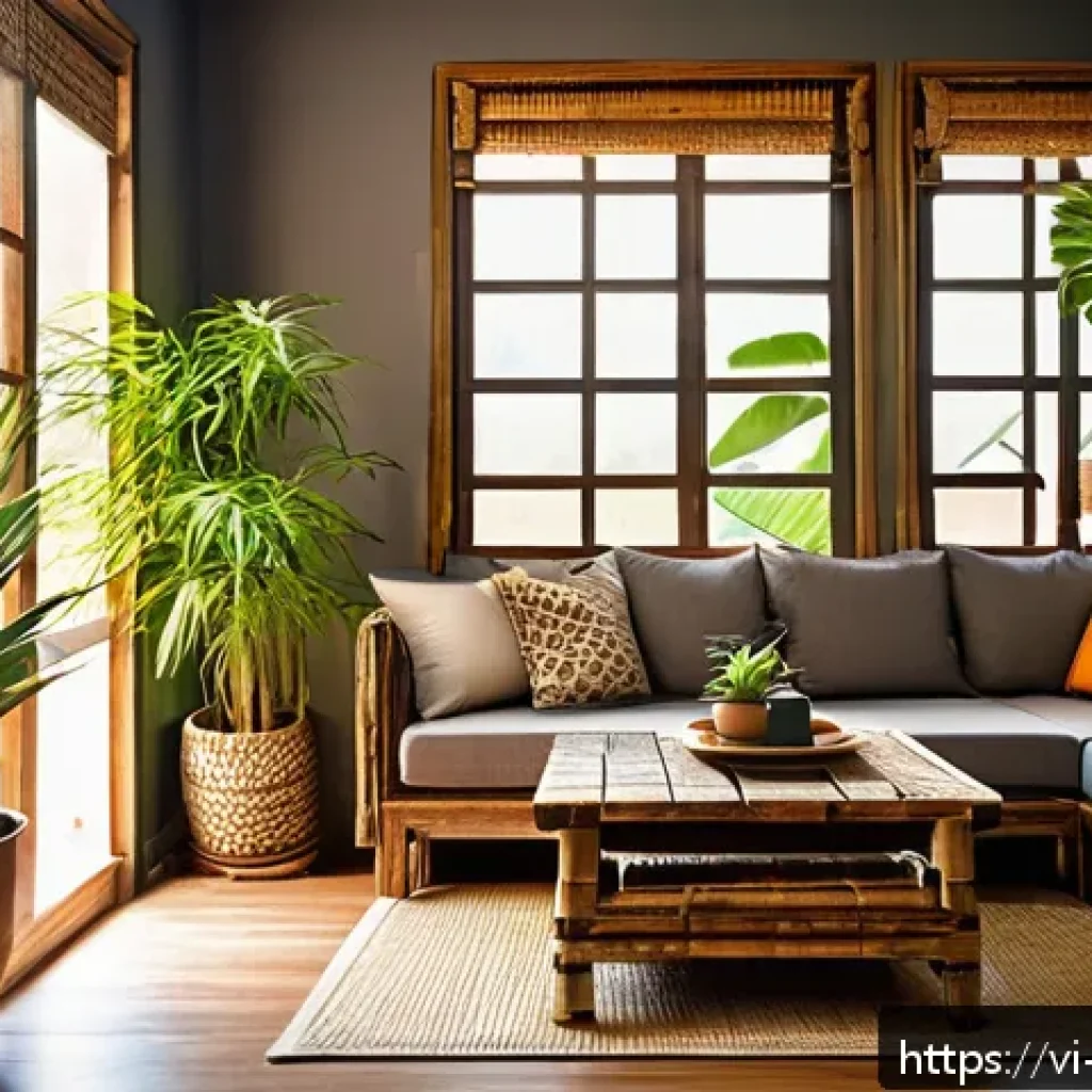 에코 프렌들리 주거를 위한 DIY 프로젝트 - A cozy Vietnamese living room featuring DIY furniture made from reclaimed wood pallets and old chair...