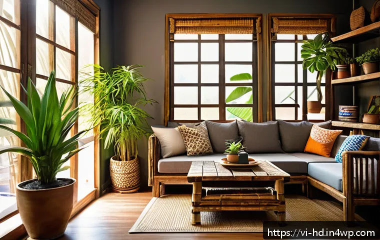 에코 프렌들리 주거를 위한 DIY 프로젝트 - A cozy Vietnamese living room featuring DIY furniture made from reclaimed wood pallets and old chair...
