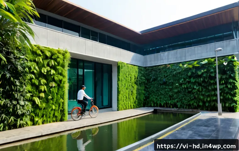 Home 17 녹색 건축 인증 제도 분석 - Photorealistic architectural comparison scene in Vietnam: a modern tropical green-certified office b...