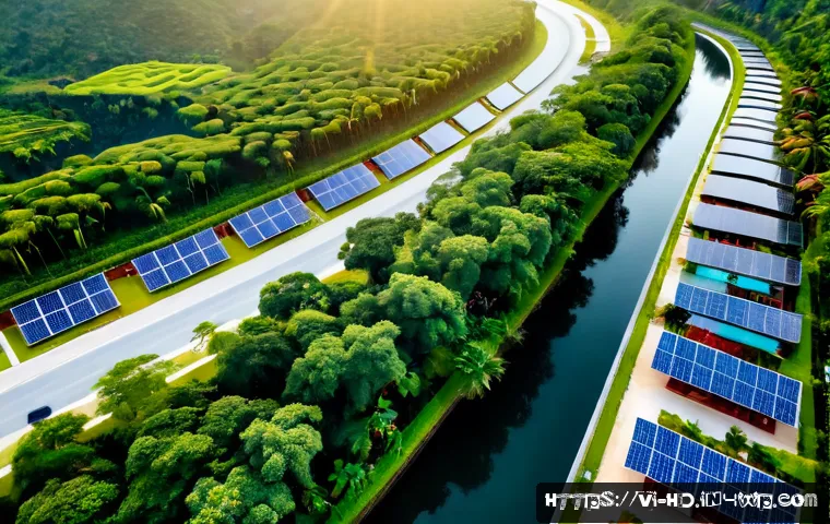 Home 15 자연 친화적인 주거 지역의 특징 - Photorealistic aerial view of a nature-friendly residential neighborhood in suburban Vietnam, modern...